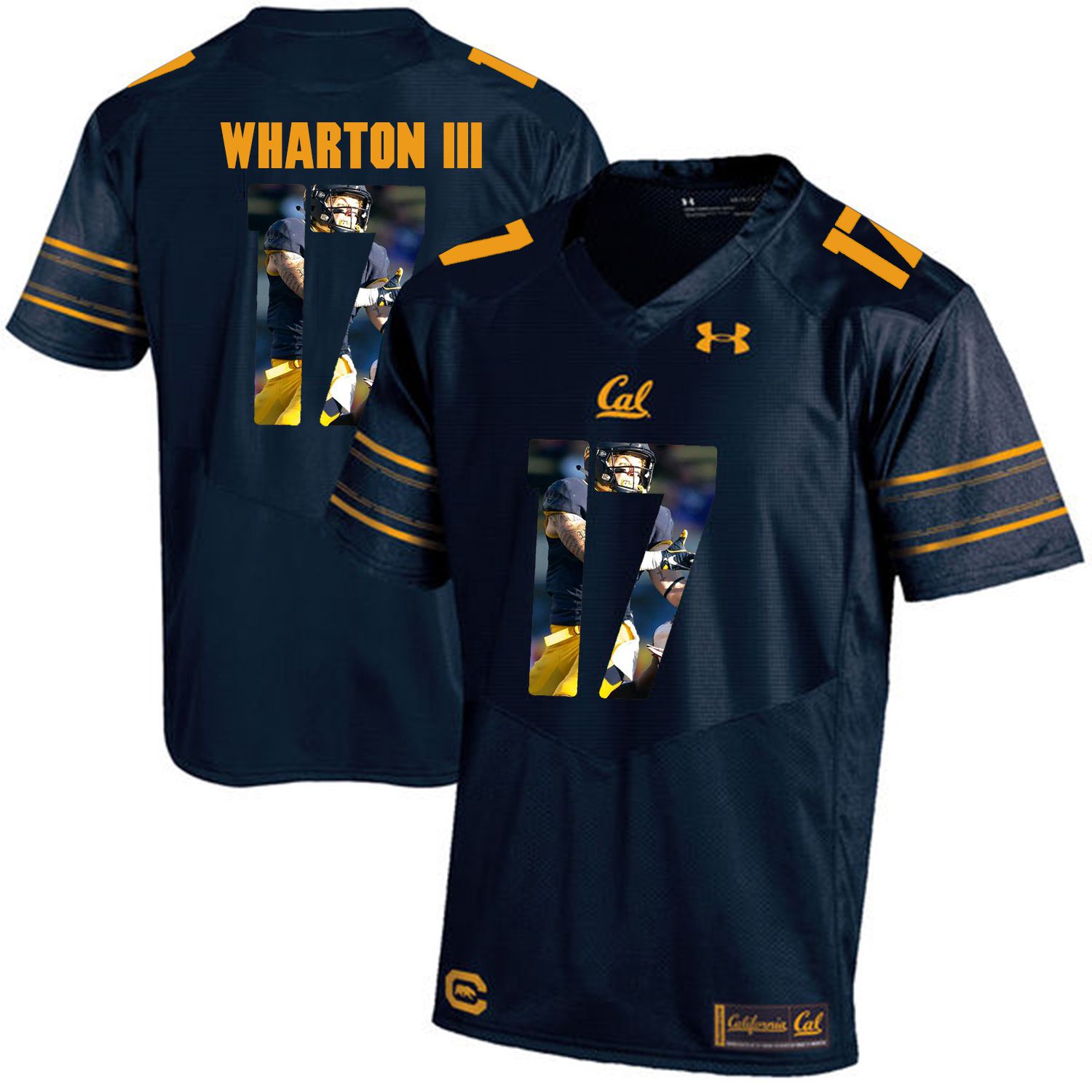 Men California Golden Bears #17 Vic Wharton III Dark blue Customized NCAA Jerseys->customized ncaa jersey->Custom Jersey